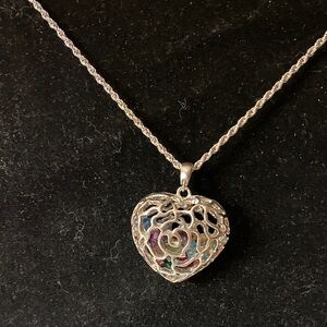 Joan Rivers Silver Heart Pendant Necklace with Faux Gemstones